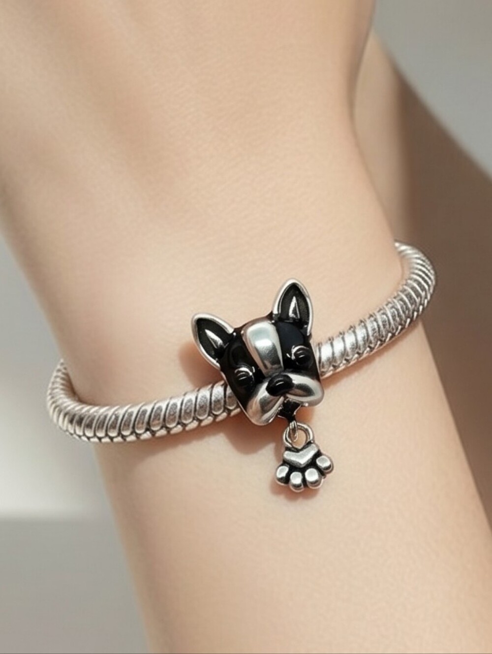 French Bulldog Charm S925 Sterling Silver Bracelet Frenchie Paw Dog Mom Gift